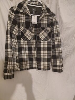 H&M Black & White Plaid Zip Jacket